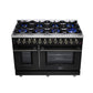 Forno FFSGS612548BLK Forno Massimo 48 Inch Freestanding Dual Fuel Range In Black With Antique Brass Accessories, 8 Burners, 6.58 Cu. Ft. Convection Oven