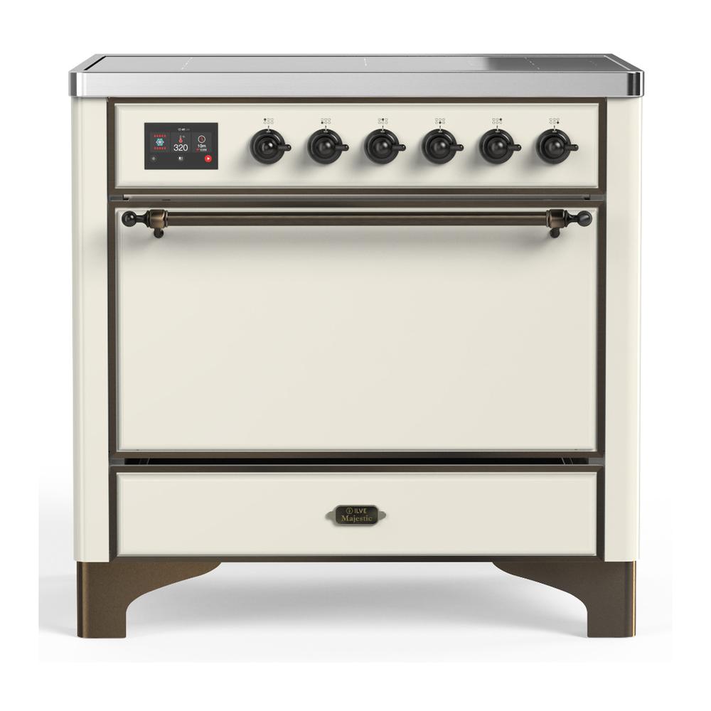 Ilve UMIB36QNR3AWB Ilve Umib36Qnr3Awb Majestic Iii 36 Inch Induction Range With 6 Elements, 3.5 Cu. Ft. Total Oven Capacity (Solid Door, Antique White, Burnished)