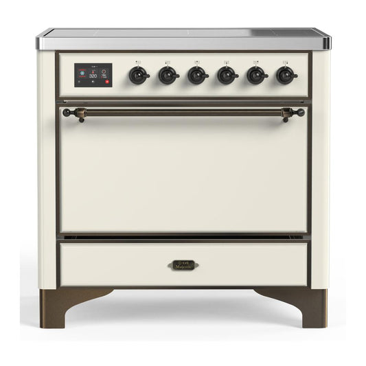 Ilve UMIB36QNR3AWB Ilve Umib36Qnr3Awb Majestic Iii 36 Inch Induction Range With 6 Elements, 3.5 Cu. Ft. Total Oven Capacity (Solid Door, Antique White, Burnished)