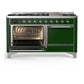 Ilve UM60FQNR3EGCLP Ilve Um60Fqnr3Egclp Majestic Iii 60 Inch Dual Fuel Range With 9 Burners And Griddle, Dual Function Burner Up To 25,000 Btu (Liquid Propane, Solid Door, Emerald Green, Chrome)