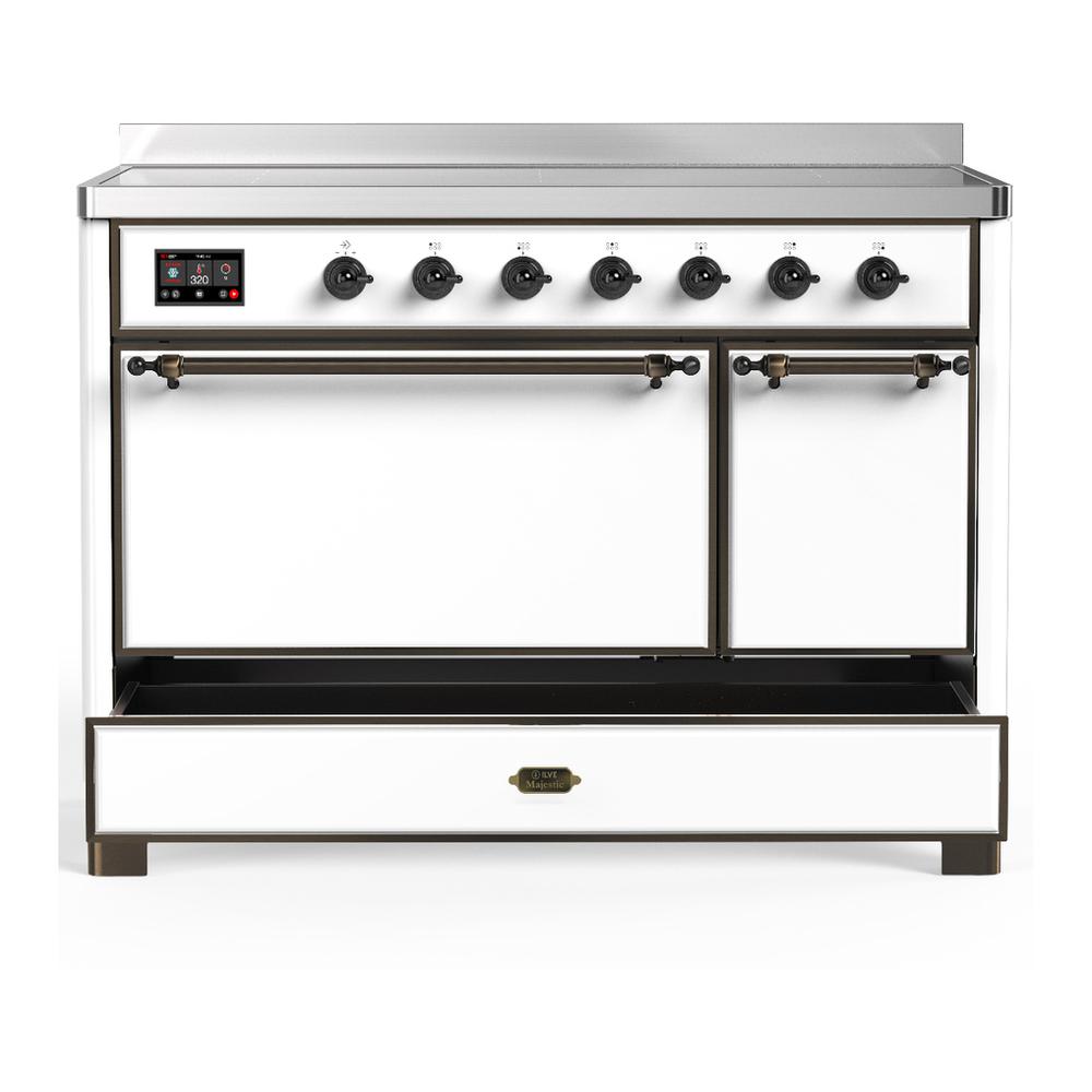 Ilve UMIB48QNR3WHB Ilve Umib48Qnr3Whb Majestic Iii 48 Inch Induction Range With 6 Elements, 5.02 Cu. Ft. Total Oven Capacity (Solid Door, White, Burnished)