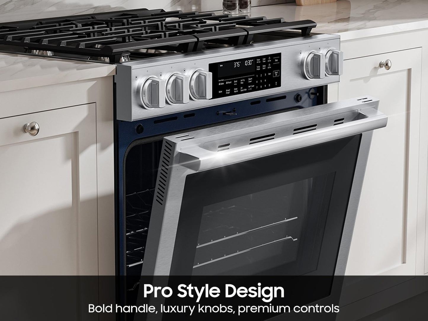 Samsung NSG90H63SRAA Bespoke Smart Slide-In Dual Fuel Range Pro Style Elite Design Illuminated Knobs Air Fry Max