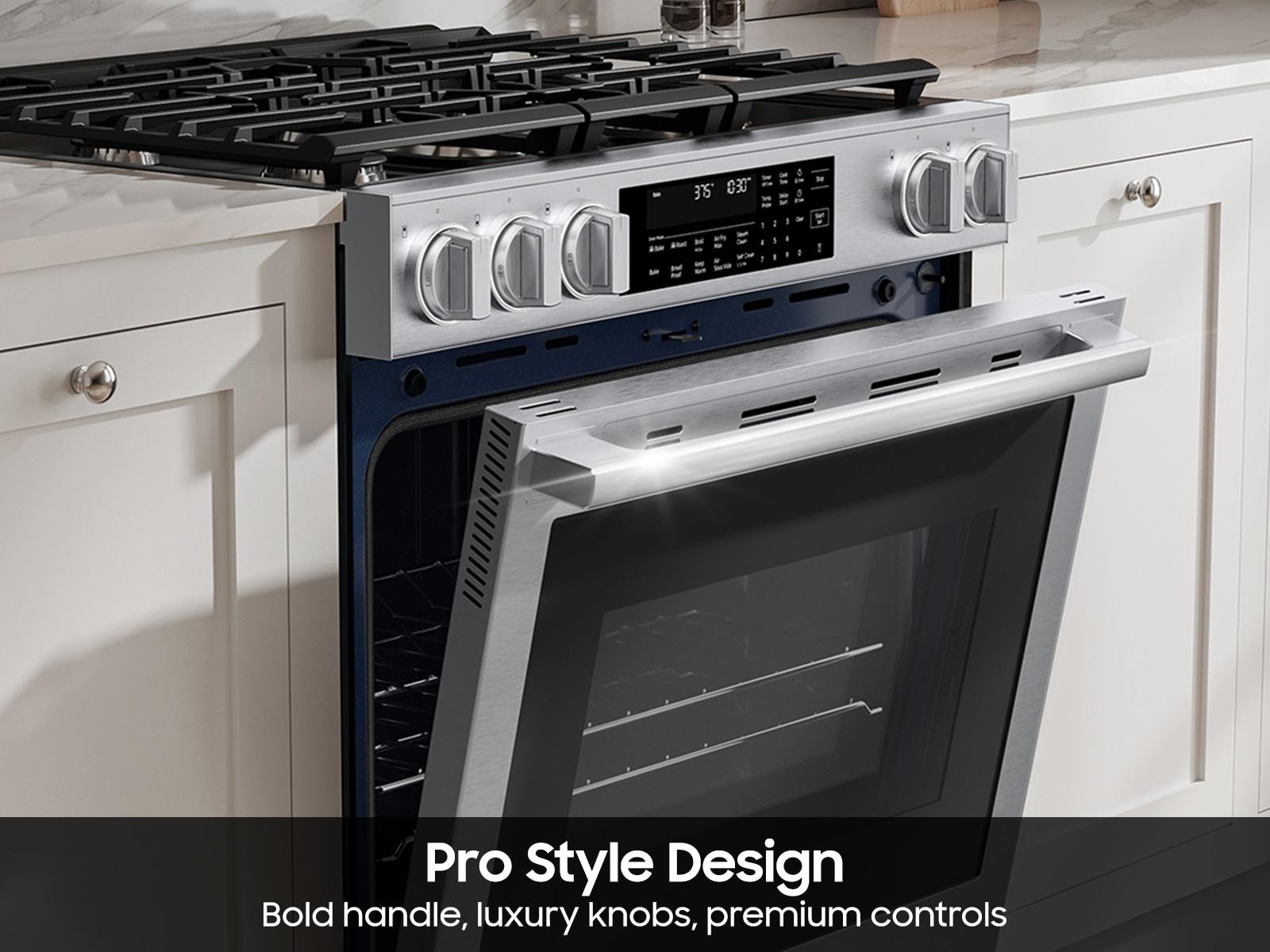 Samsung NSG90H63SRAA Bespoke Smart Slide-In Dual Fuel Range Pro Style Elite Design Illuminated Knobs Air Fry Max
