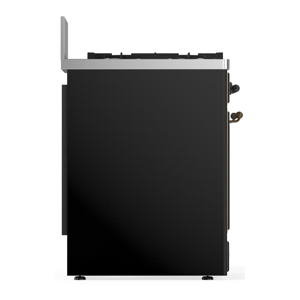 Ilve UM30QNR3BKB Ilve Um30Qnr3Bkb Majestic Iii 30 Inch Dual Fuel Range With 5 Black Brass Burners, Dual Function Burner Up To 25,000 Btu (Natural Gas, Solid Door, Glossy Black, Burnished)