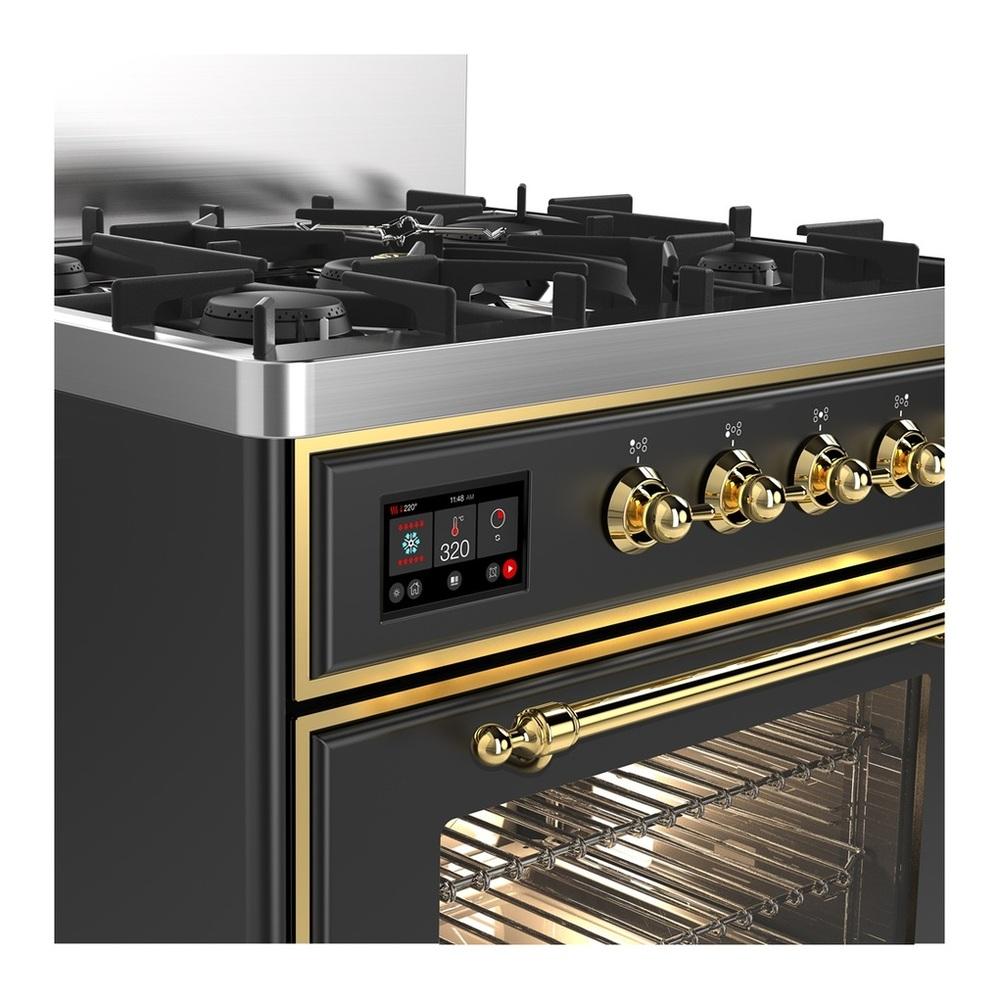 Ilve UM30NR3MGG Ilve Um30Nr3Mgg Majestic Iii 30 Inch Dual Fuel Range With 5 Black Brass Burners, Dual Function Burner Up To 25,000 Btu (Natural Gas, Triple Glass Door, Graphite Matte, Brass)