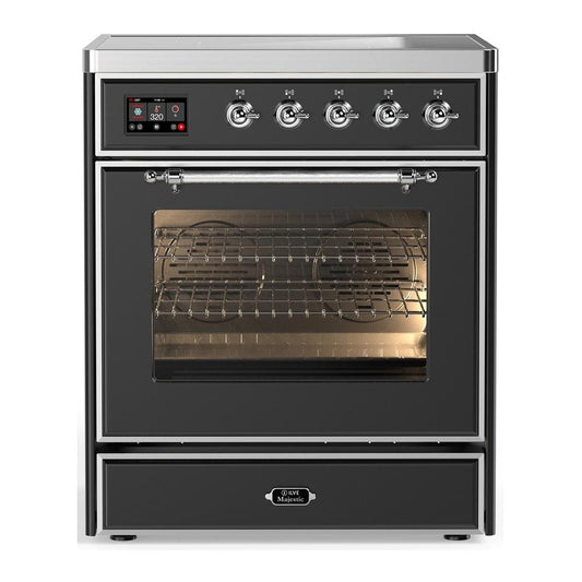 Ilve UMIB30NR3MGC Ilve Umib30Nr3Mgc Majestic Iii 30 Inch Induction Range With 4 Elements, 4 Cu. Ft. Oven Capacity (Triple Glass Door, Graphite Matte, Chrome)