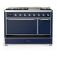 Ilve UM48FQNR3MBC Ilve Um48Fqnr3Mbc Majestic Iii 48 Inch Dual Fuel Range With 8 Burners And Griddle, Dual Function Burner Up To 25,000 Btu (Natural Gas, Solid Door, Midnight Blue, Chrome)