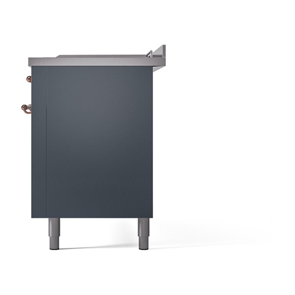 Ilve UN60FSQNMPBGP Ilve Un60Fsqnmpbgp Nostalgie Ii Noblesse 60" Dual Fuel Range (7 Sealed Burners + Griddle + French Top, Natural Gas, Solid Door, Blue Grey, Copper)