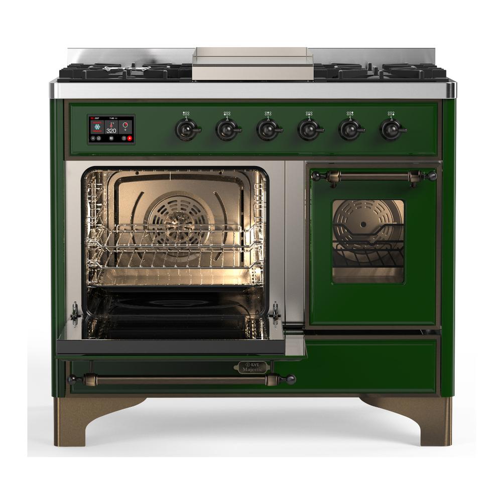 Ilve UMD40FNR3EGB Ilve Umd40Fnr3Egb Majestic Iii 40 Inch Dual Fuel Range With 6 Burners And Griddle, Dual Function Burner Up To 25,000 Btu (Natural Gas, Triple Glass Door, Emerald Green, Burnished)