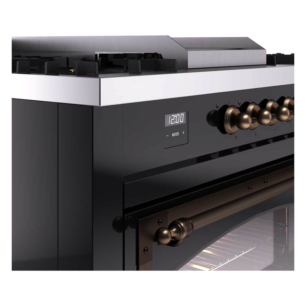 Ilve UN60FSNMPBKB Ilve Un60Fsnmpbkb Nostalgie Ii Noblesse 60" Dual Fuel Range (7 Sealed Burners + Griddle + French Top, Natural Gas, Triple Glass Door, Glossy Black, Burnished)