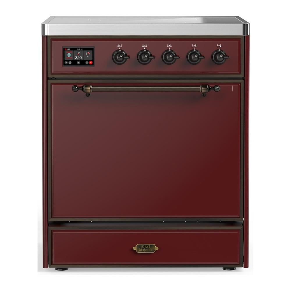 Ilve UMIB30QNR3BUB Ilve Umib30Qnr3Bub Majestic Iii 30 Inch Induction Range With 4 Elements, 4 Cu. Ft. Oven Capacity (Solid Door, Burgundy, Burnished)