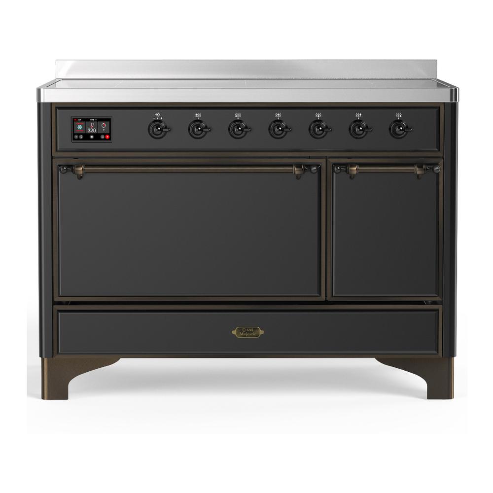 Ilve UMIB48QNR3MGB Ilve Umib48Qnr3Mgb Majestic Iii 48 Inch Induction Range With 6 Elements, 5.02 Cu. Ft. Total Oven Capacity (Solid Door, Graphite Matte, Burnished)