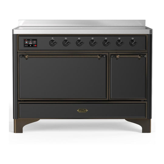 Ilve UMIB48QNR3MGB Ilve Umib48Qnr3Mgb Majestic Iii 48 Inch Induction Range With 6 Elements, 5.02 Cu. Ft. Total Oven Capacity (Solid Door, Graphite Matte, Burnished)