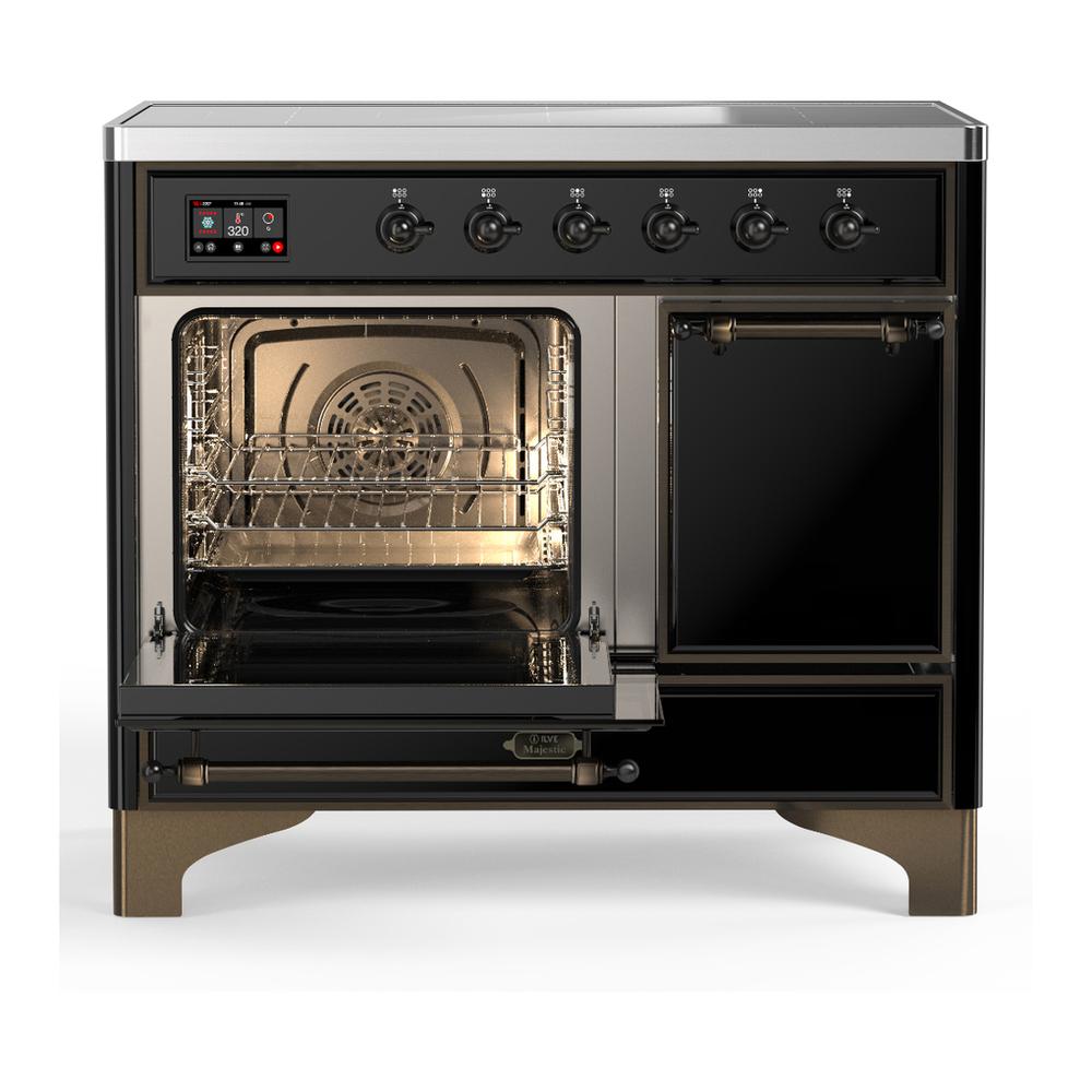 Ilve UMDIB40QNR3BKB Ilve Umdib40Qnr3Bkb Majestic Iii 40 Inch Induction Range With 6 Elements, 3.82 Cu. Ft. Total Oven Capacity (Solid Door, Glossy Black, Burnished)