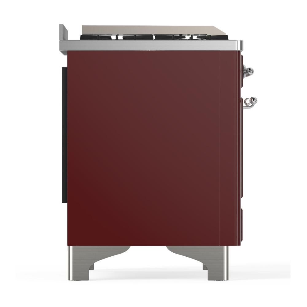 Ilve UMD40FNR3BUCLP Ilve Umd40Fnr3Buclp Majestic Iii 40 Inch Dual Fuel Range With 6 Burners And Griddle, Dual Function Burner Up To 25,000 Btu (Liquid Propane, Triple Glass Door, Burgundy, Chrome)