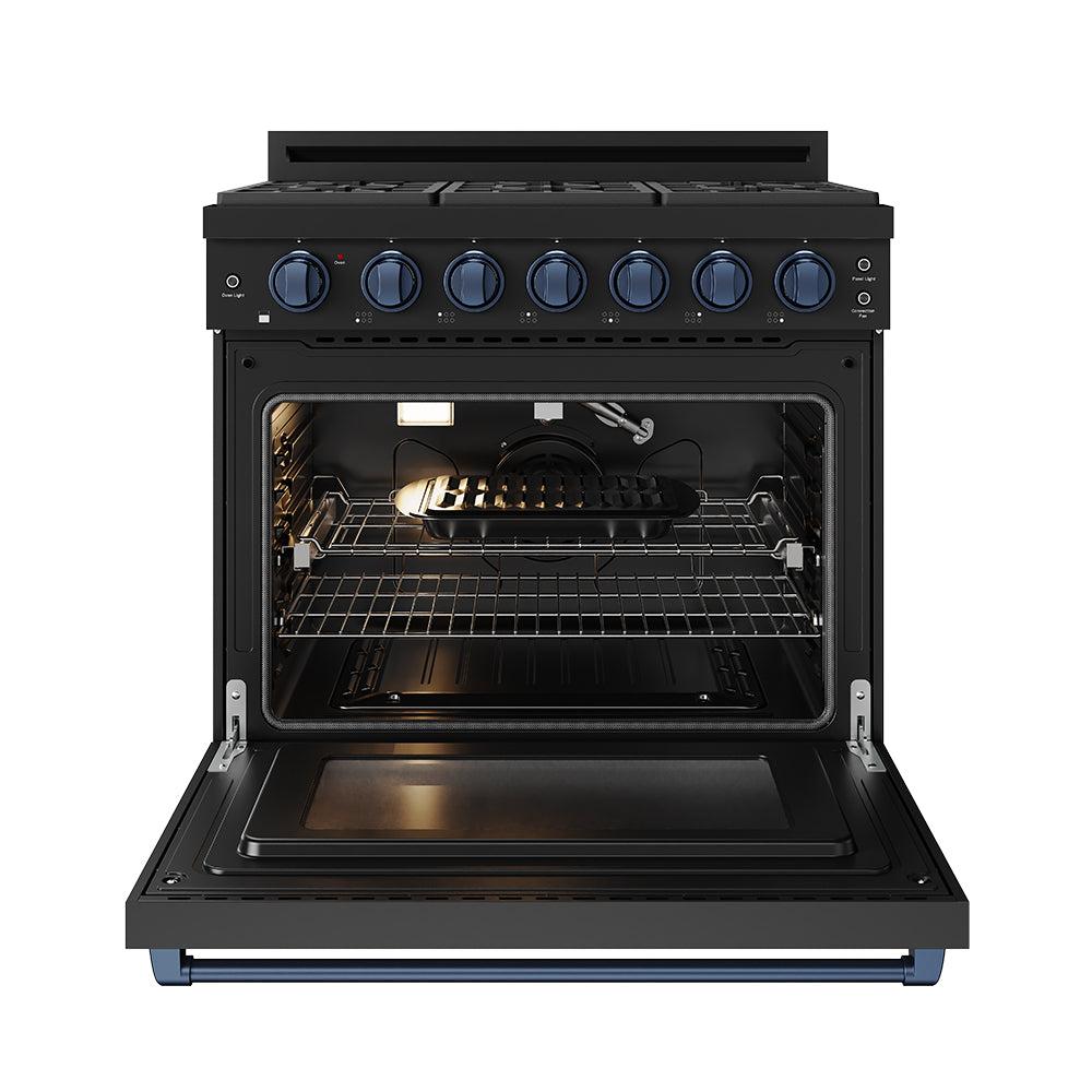 Thor Kitchen RSG36PBBLU 36 Inch Professional Gas Range With Precision Knob In Black And Blue Gordon Ramsay Series