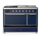 Ilve UM48FSQNR3MBC Ilve Um48Fsqnr3Mbc Majestic Iii 48 Inch Dual Fuel Range With 5 Black Brass Burners, Griddle And French Top, Dual Function Burner Up To 25,000 Btu (Natural Gas, Solid Door, Midnight Blue, Chrome)