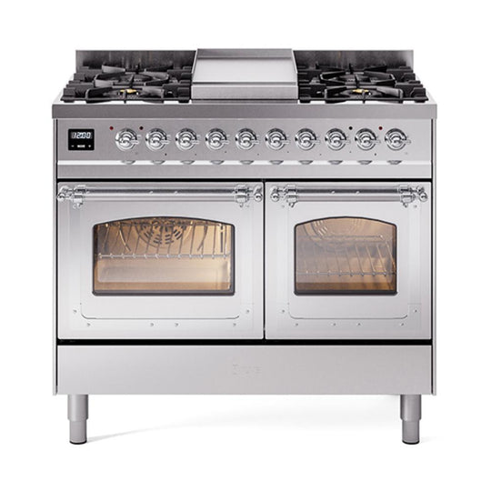 Ilve UND40FNMPSSCLP Ilve Und40Fnmpssclp Nostalgie Ii Noblesse 40" Dual Fuel Range (Liquid Propane, Triple Glass Door, Stainless Steel, Chrome)