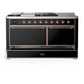 Ilve UM60FSQNR3BKPLP Ilve Um60Fsqnr3Bkplp Majestic Iii 60 Inch Dual Fuel Range With 7 Burners, Griddle And French Top, Dual Function Burner With Up To 25,000 Btu (Liquid Propane, Solid Door, Glossy Black, Copper)