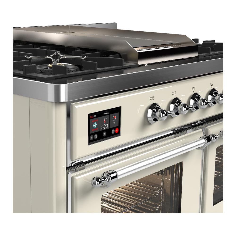 Ilve UMD40FNR3AWC Ilve Umd40Fnr3Awc Majestic Iii 40 Inch Dual Fuel Range With 6 Burners And Griddle, Dual Function Burner Up To 25,000 Btu (Natural Gas, Triple Glass Door, Antique White, Chrome)