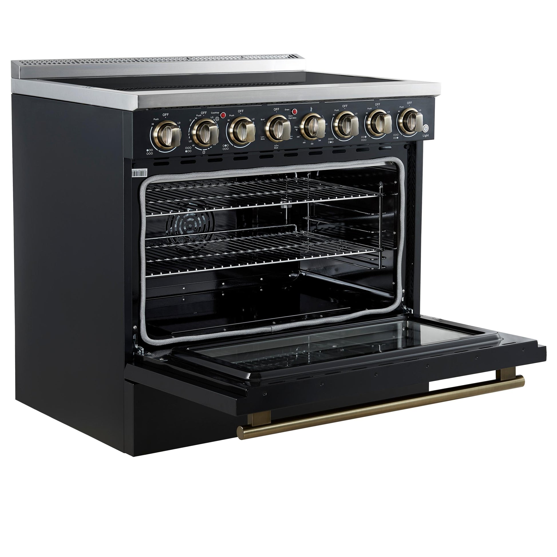 Forno FFSEL601136BLK Forno Paolo 36 Inch Black Freestanding Electric Range, Stainless Steel, 5.44 Cu.Ft, True Convection Oven, Energy Efficient