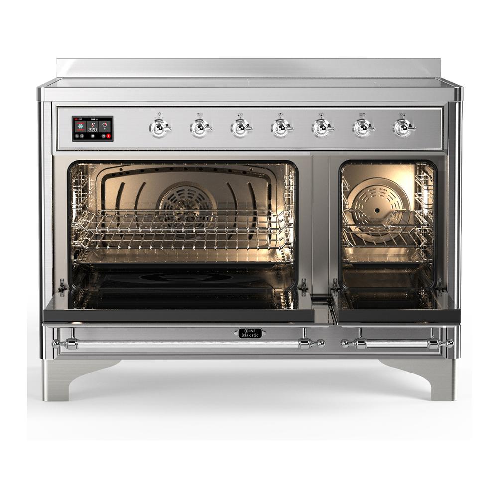 Ilve UMIB48NR3SSC Ilve Umib48Nr3Ssc Majestic Iii 48 Inch Induction Range With 6 Elements, 5.02 Cu. Ft. Total Oven Capacity (Triple Glass Door, Stainless Steel, Chrome)