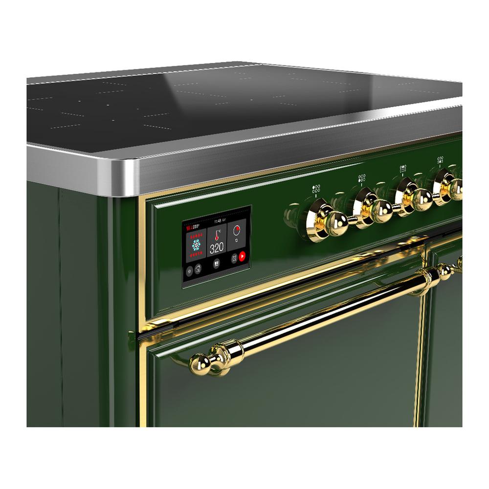 Ilve UMDIB40QNR3EGG Ilve Umdib40Qnr3Egg Majestic Iii 40 Inch Induction Range With 6 Elements, 3.82 Cu. Ft. Total Oven Capacity (Solid Door, Emerald Green, Brass)