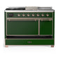 Ilve UM48FSQNR3EGPLP Ilve Um48Fsqnr3Egplp Majestic Iii 48 Inch Dual Fuel Range With 5 Black Brass Burners, Griddle And French Top, Dual Function Burner Up To 25,000 Btu (Liquid Propane, Solid Door, Emerald Green, Copper)