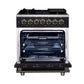 Forno FFSGS612530BLK Forno Massimo 30-Inch Freestanding Dual Fuel Range In Black With Antique Brass Accessories, 4 Burners, 4.32 Cu. Ft. Convection Oven