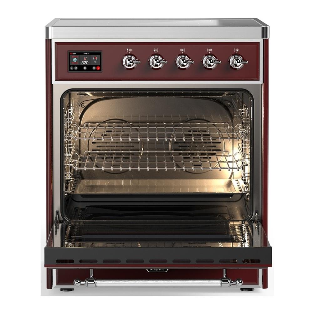 Ilve UMIB30QNR3BUC Ilve Umib30Qnr3Buc Majestic Iii 30 Inch Induction Range With 4 Elements, 4 Cu. Ft. Oven Capacity (Solid Door, Burgundy, Chrome)