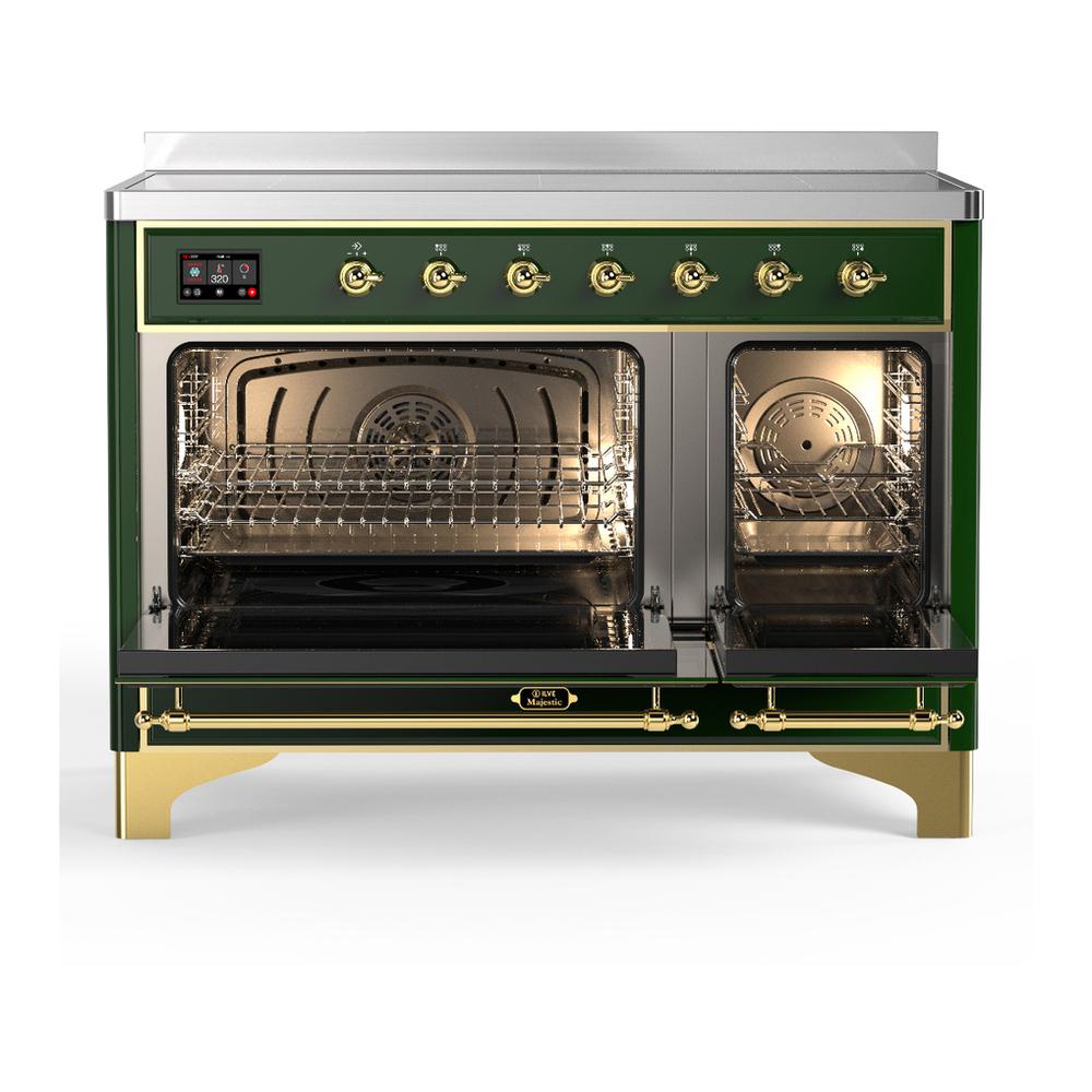 Ilve UMIB48QNR3EGG Ilve Umib48Qnr3Egg Majestic Iii 48 Inch Induction Range With 6 Elements, 5.02 Cu. Ft. Total Oven Capacity (Solid Door, Emerald Green, Brass)