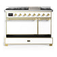Ilve UM48FQNR3WHGLP Ilve Um48Fqnr3Whglp Majestic Iii 48 Inch Dual Fuel Range With 8 Burners And Griddle, Dual Function Burner Up To 25,000 Btu (Liquid Propane, Solid Door, White, Brass)