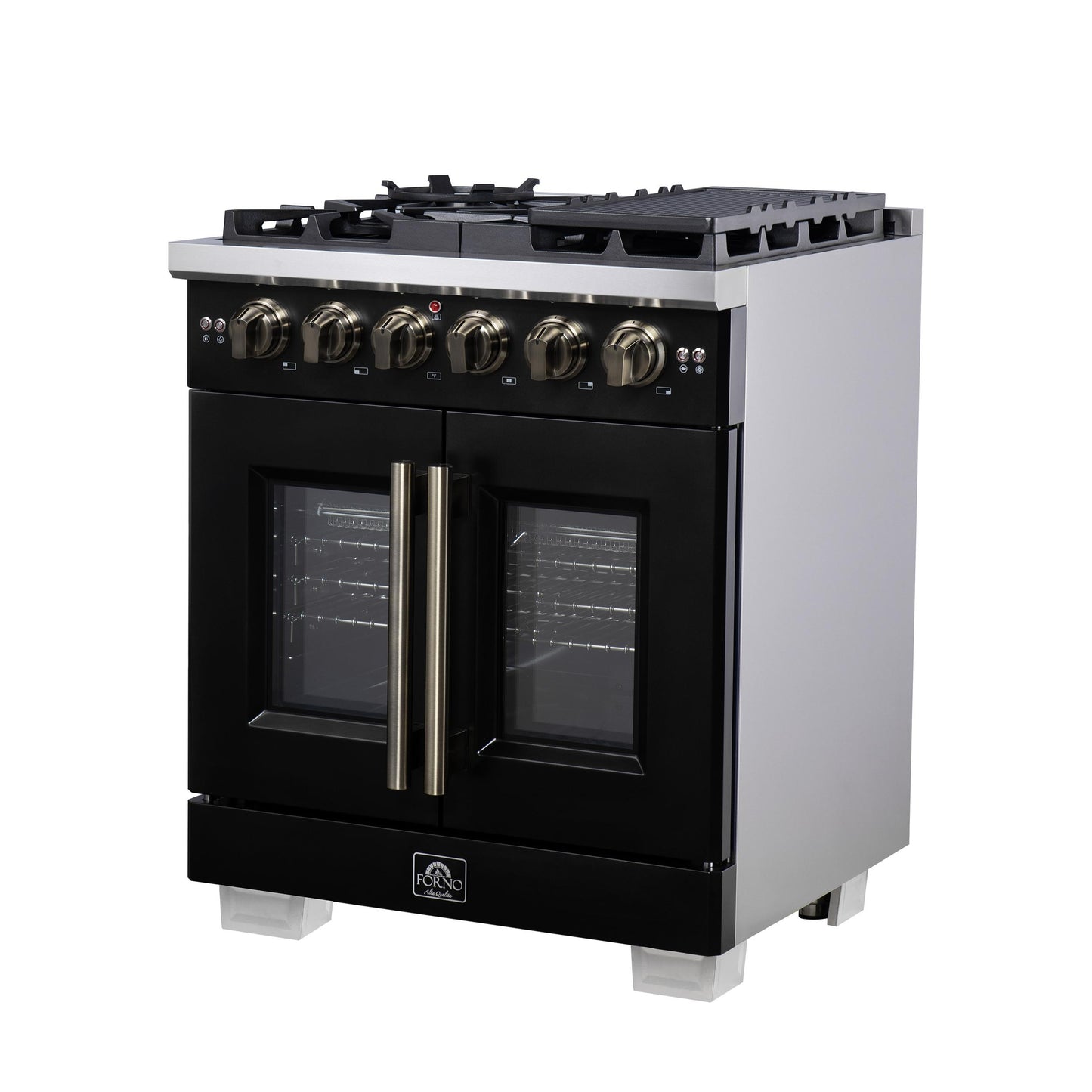 Forno FFSGS646030BLK Forno Capriasca 30-Inch Freestanding French Door Gas Range, 4 Burners, Convection Oven, Energy Efficient