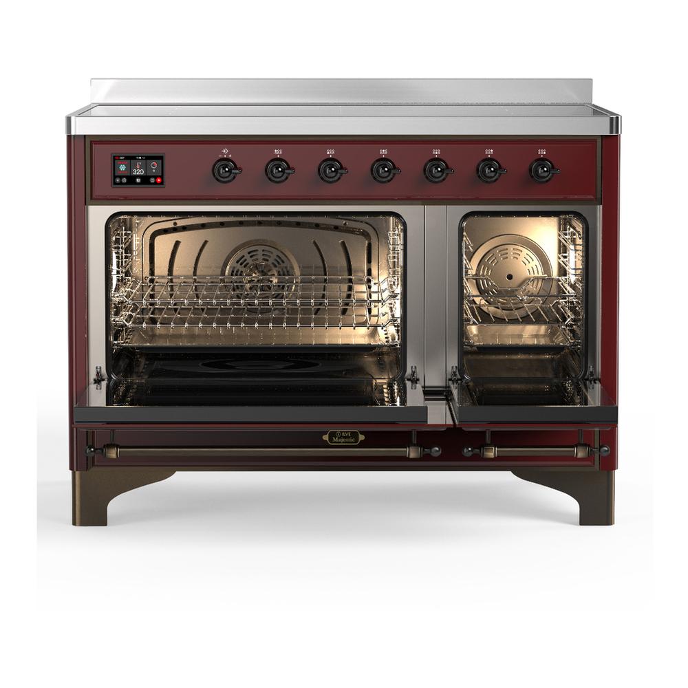 Ilve UMIB48QNR3BUB Ilve Umib48Qnr3Bub Majestic Iii 48 Inch Induction Range With 6 Elements, 5.02 Cu. Ft. Total Oven Capacity (Solid Door, Burgundy, Burnished)