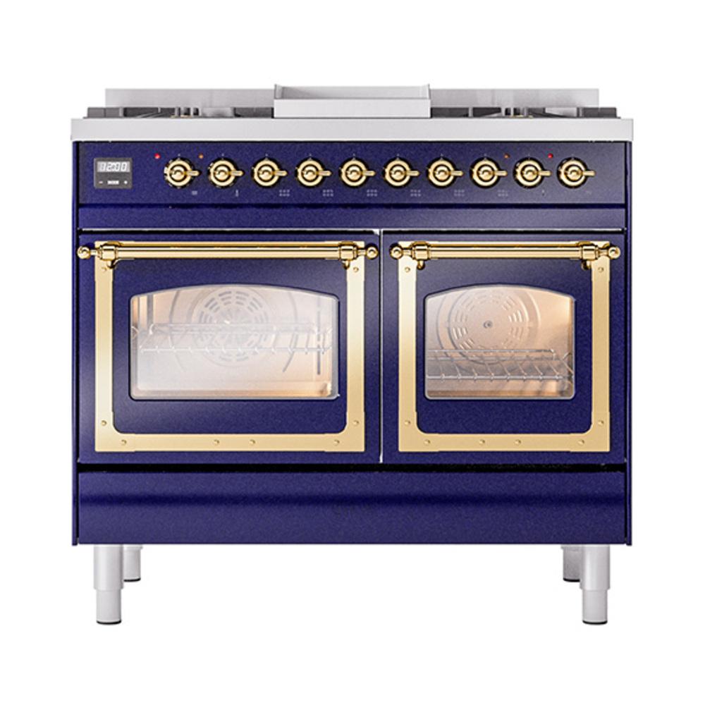 Ilve UND40FNMPMBG Ilve Und40Fnmpmbg Nostalgie Ii Noblesse 40" Dual Fuel Range (Natural Gas, Triple Glass Door, Midnight Blue, Brass)