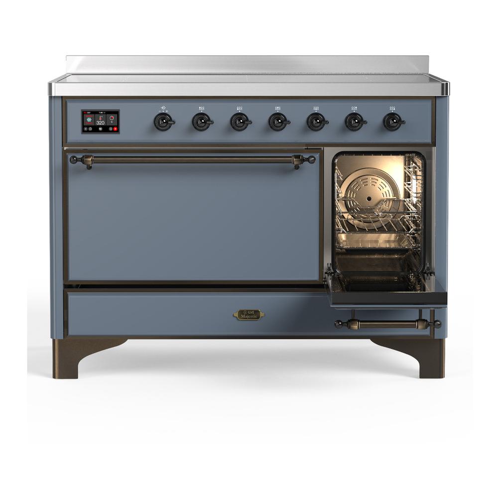 Ilve UMIB48QNR3BGB Ilve Umib48Qnr3Bgb Majestic Iii 48 Inch Induction Range With 6 Elements, 5.02 Cu. Ft. Total Oven Capacity (Solid Door, Blue Grey, Burnished)