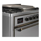Ilve UM36FQNR3SSB Ilve Um36Fqnr3Ssb Majestic Iii 36 Inch Dual Fuel Range With 6 Black Brass Burners And Griddle, Dual Function Burner Up To 25,000 Btu (Solid Door, Stainless Steel, Burnished, Natural Gas)