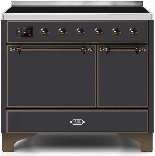 Ilve UMDI10QNS3MGB Majestic Ii 40 Inch Electric Freestanding Range In Matte Graphite With Bronze Trim