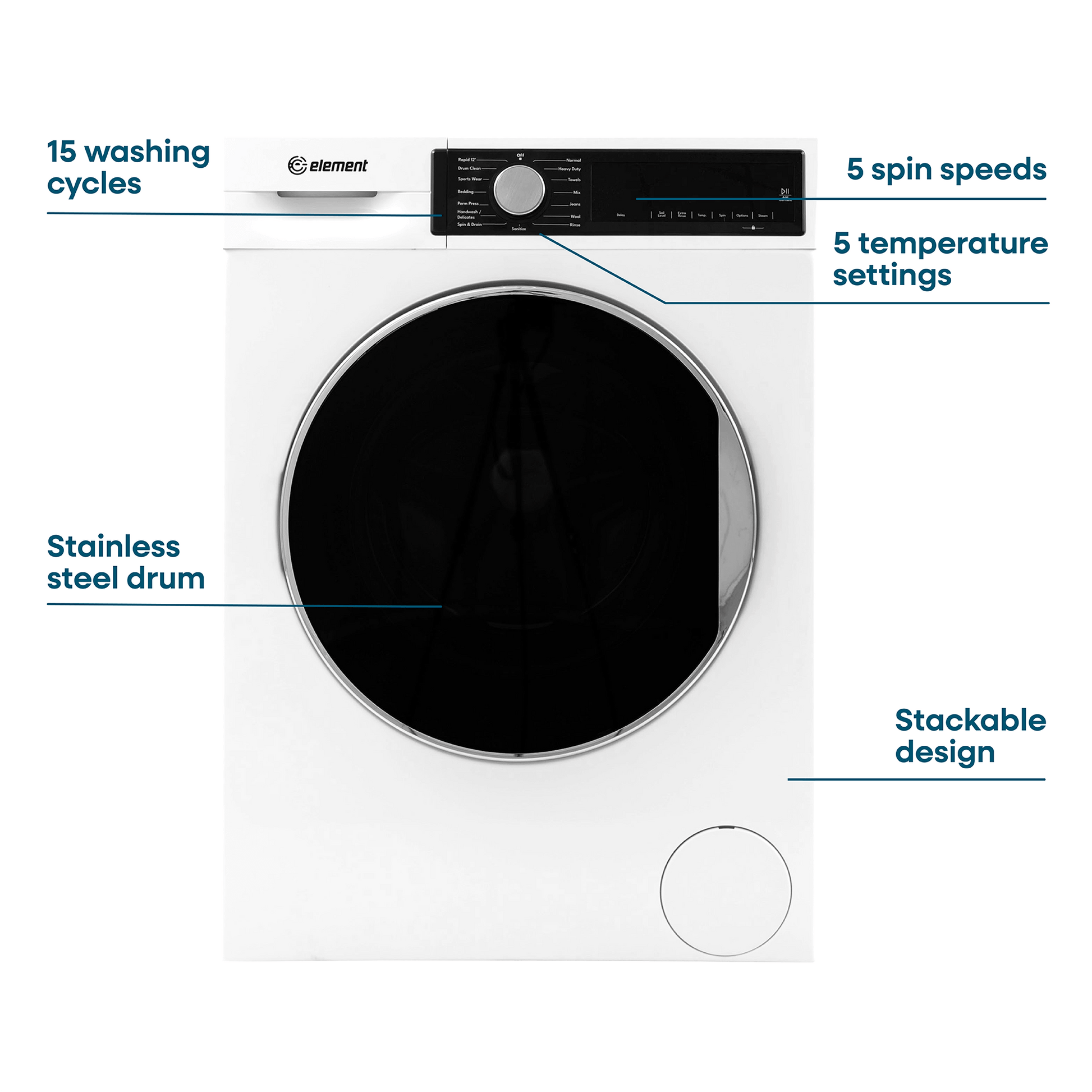 Element Appliance ECW2224EGW Element Electronics 24-Inch 2.2 Cu. Ft. Front Load Washer - White, Energy Star (Ecw2224Egw)