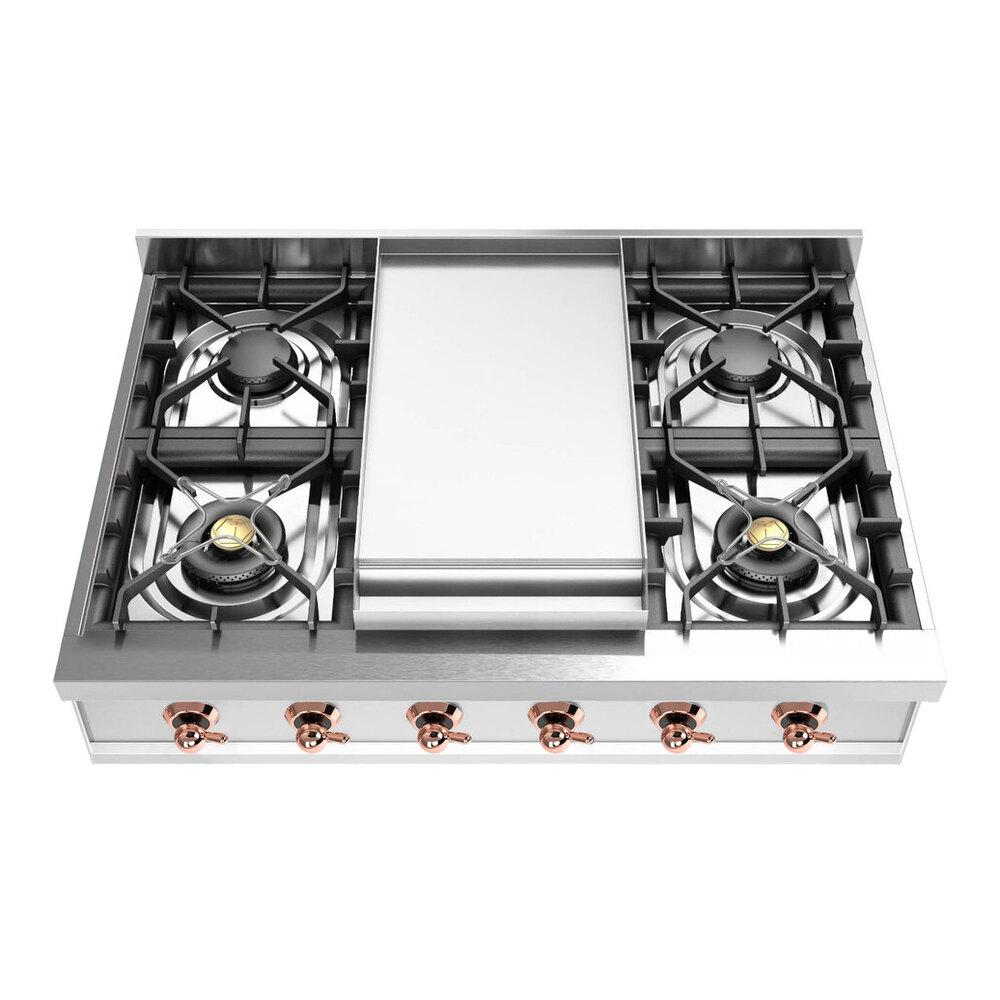 Ilve UHCP36FNSSPLP Ilve Uhcp36Fnssplp Nostalgie Ii 36 Inch Built-In Gas Rangetop With 6 Burners And Griddle, In Stainless Steel (Liquid Propane, Copper)