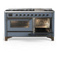 Ilve UM60FNR3BGBLP Ilve Um60Fnr3Bgblp Majestic Iii 60 Inch Dual Fuel Range With 9 Burners And Griddle, Dual Function Burner Up To 25,000 Btu (Liquid Propane, Triple Glass Door, Blue Grey, Burnished)