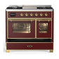 Ilve UMD40FNR3BUGLP Ilve Umd40Fnr3Buglp Majestic Iii 40 Inch Dual Fuel Range With 6 Burners And Griddle, Dual Function Burner Up To 25,000 Btu (Liquid Propane, Triple Glass Door, Burgundy, Brass)