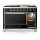 Ilve UM48FQNR3BKCLP Ilve Um48Fqnr3Bkclp Majestic Iii 48 Inch Dual Fuel Range With 8 Burners And Griddle, Dual Function Burner Up To 25,000 Btu (Liquid Propane, Solid Door, Glossy Black, Chrome)