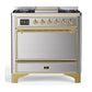 Ilve UM36FQNR3SSGLP Ilve Um36Fqnr3Ssglp Majestic Iii 36 Inch Dual Fuel Range With 6 Black Brass Burners And Griddle, Dual Function Burner Up To 25,000 Btu (Solid Door, Stainless Steel, Brass, Liquid Propane)
