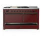 Ilve UM60FSQNR3BUB Ilve Um60Fsqnr3Bub Majestic Iii 60 Inch Dual Fuel Range With 7 Burners, Griddle And French Top, Dual Function Burner With Up To 25,000 Btu (Natural Gas, Solid Door, Burgundy, Burnished)