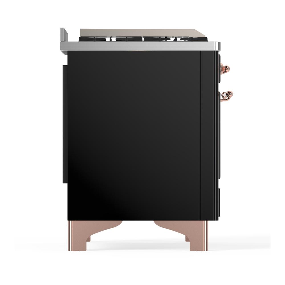 Ilve UM48FSNR3BKP Ilve Um48Fsnr3Bkp Majestic Iii 48 Inch Dual Fuel Range With 5 Black Brass Burners, Griddle And French Top, Dual Function Burner Up To 25,000 Btu (Natural Gas, Triple Glass Door, Glossy Black, Copper)