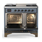 Ilve UMD40FNR3BGB Ilve Umd40Fnr3Bgb Majestic Iii 40 Inch Dual Fuel Range With 6 Burners And Griddle, Dual Function Burner Up To 25,000 Btu (Natural Gas, Triple Glass Door, Blue Grey, Burnished)