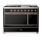 Ilve UM48FQNR3BKPLP Ilve Um48Fqnr3Bkplp Majestic Iii 48 Inch Dual Fuel Range With 8 Burners And Griddle, Dual Function Burner Up To 25,000 Btu (Liquid Propane, Solid Door, Glossy Black, Copper)