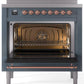 Ilve UPI366NMPBGP Nostalgie Ii 36 Inch Electric Freestanding Range In Blue Grey With Copper Trim
