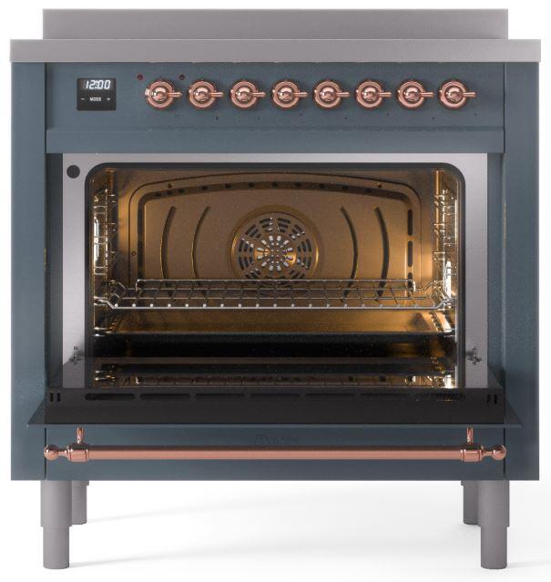 Ilve UPI366NMPBGP Nostalgie Ii 36 Inch Electric Freestanding Range In Blue Grey With Copper Trim